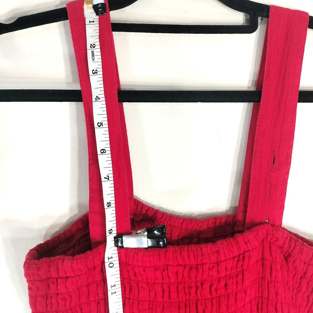 Quince Wild Cherry Jumpsuit; Organic Cotton Gauze Smocked Wide Leg - Picture 5 of 13